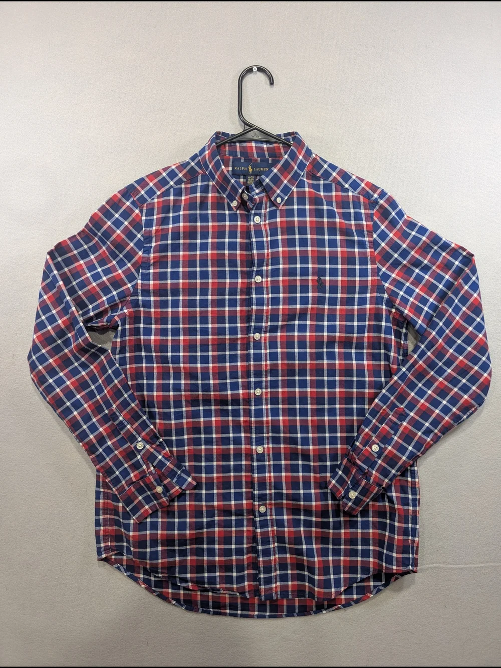 Ralph Lauren Red, Blue & White Plaid Button-Down Shirt Boys XL